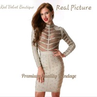 Jual Grey Studs Long Sleeve Premium Quality Bandage Dress IMPORT Murah