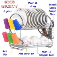 Rak piring 2 layer dish drainer stainles ukuran lebih besar 43x25x39cm