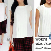 Jual D430 Worthington White Pleated Front Blouse original branded Termurah Murah