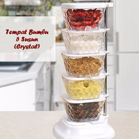 Jual Tempat Bumbu 5 Susun (Crystal) Bisa diputar, tiap susun ada tutupnya Murah