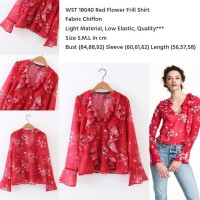 Jual 18040 - Red Flower Frill Shirt (size S, M, L) Murah