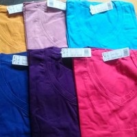 Jual atasan baju kaos polos lengan pendek wanita kerah V neck ukuran XL Murah
