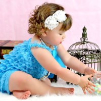 Jual Baju Pesta Bayi Romper Renda Royal Lace Posh Ruffle Bayi Blue Murah