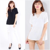 Jual Bellabelta blus AK blouse wanita twiscone black & white Murah