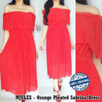 Jual D510 maisonJules Orange Pleated Sabrina Dress original branded Termur Murah