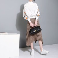 Jual ATASAN PREMIUM - Spring Runway Embroidered Lantern Sleeve Pleated Murah
