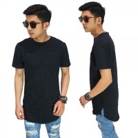 Jual Longline T-Shirt Basic Black/ kaos longshirt hitam polos termurah Murah