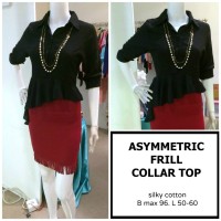 Jual Asimetris Frill Top Blouse Asymmetric Kemeja Kerah Hitam Black Murah
