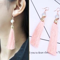Anting Korea Tassel long Latin dance earrings Pink