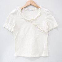 Jual BD674 SIZE S CREAM FRILL LEMBUT KAOS LENGAN PENDEK IMPORT FASHION Murah