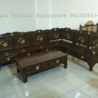 Jual kursi tamu sudut jati bunga (meja makan, dipan,nakas,sofa,lemari,duco) Murah