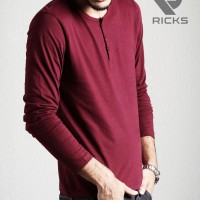 Jual (Terlaris) Kaos Henley Lengan Panjang Pria Ricks Murah