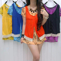Jual little flower lace-blouse-only fuschia n yellow-k648 Termurah Murah