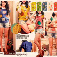 Jual polkadot circle cute sweater kode 2002 pakaian wanita highquality Term Murah