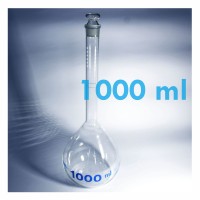 Jual Labu Ukur / Volumetric Flask Clear With Glass Stopper 1000 ml (Iwaki) Murah