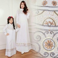 Jual couple WHITE BORDIR GAMIS BAYA SYAR'I IBU DAN ANAK Murah