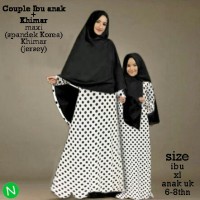 Jual couple baju gamis syar'i ibu dan anak polkadot + khimar Murah