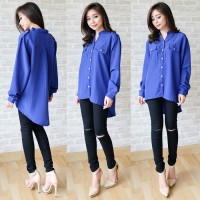 Jual Promo!! Carla Blus Ak Blouse Wanita Twiscone Biru Murah