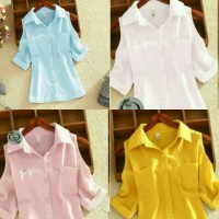 Jual HEM SABRIN white putih blue biru yellow kuning pink blouse twiscone XL Murah
