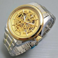 Jual Jam Tangan Pria Rolex Skeleton Rantai Combi Gold Murah