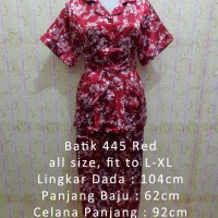Jual Piyama Satin Batik 445 Red Baju Tidur Wanita Busui Pendek Sleepwear Murah