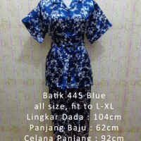 Jual Piyama Satin Batik 445 Blue Baju Tidur Wanita Busui Pendek Sleepwear Murah