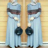 Jual DENADA MAXI abu grey gamis batik dress jersey sutera Songket Murah