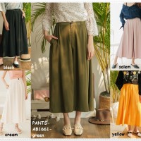 Celana Panjang Bahan Crop Pants Kulot Karet Baju Wanita Korea Import