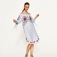 Jual ZARA LINEN DRESS WITH FLOWERS EMBROIDERY ORIGINAL Murah