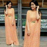 Jual kaftan bunga peach brukat full Murah