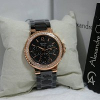 Jual JAM TANGAN WANITA ALEXANDER CHRISTIE AC 2337 BLACK ROSE GOLD CERAMIC Murah
