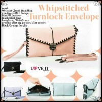 Jual ee.118 Whipstitched Turnlock Envelope Clutch Handbag Import GI Murah