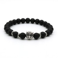 Jual Ashley BLACK OWL matte stone beads bracelet, pendant color: silver Murah
