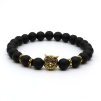 Jual Ashley BLACK OWL matte stone beads bracelet, pendant color: Gold Murah