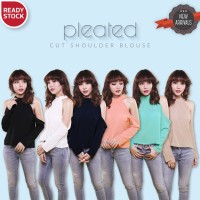 Jual PLEATED CUT SHOULDER BLOUSE sabrina cut off pakaian wanita murah Murah
