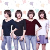 Jual Lowback V Neck Atasan Blouse Wanita Murah