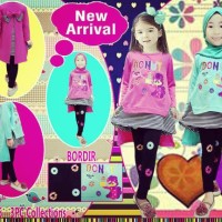 Jual stelan baju muslim anak perempuan hijab anak little pineapple donut Murah