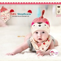 Jual Set Kupluk Bayi Slabber Korea Bear Red Murah