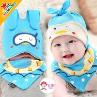 Jual Set Topi Kupluk Bayi Slabber Korea Cute Animal Blue Duck Murah