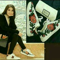 Jual SEPATU KETS WANITA GUCCI BUNGA BORDIR Murah