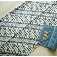 Jual kain batik cap solo indigo barong biru tanpa embos dan bros Murah