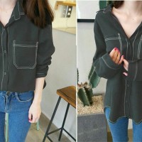 Jual KP4311 HEM DENIM BLACK Atasan Wanita Blouse 0122 KODE TYR4367 Murah
