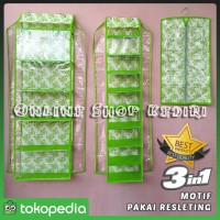 Jual Rak set 3in1 Gantung Bermotif + Resleting (Sepatu Tas Jilbab) Murah