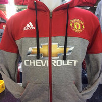 Jual Hoodie Zipper Manchester United Abu Merah Murah