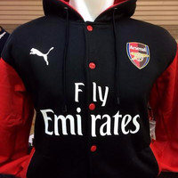 Jual Hoodie Kancing Arsenal Hitam Lengan Merah Murah