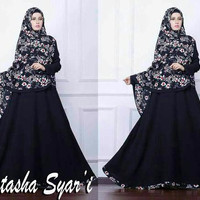 Jual Gamis Syari Natasha Muslimah Hijab Motif Bunga Polos Cantik A088 Murah