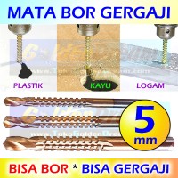 Jual Mata Bor Gergaji 5mm HSS Drill Bits Titanium Coated 2 Fungsi Lobang Murah