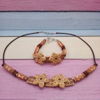 Jual Set Kalung Gelang Vintage Etnik Bunga Cokelat Murah