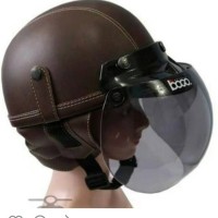 Helm Chip Chips Retro Vespa Classic Coklat Kulit + Kaca