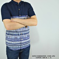 Jual BAJU KEMEJA BATIK TRIBAL BIRU KOMBINASI POLOS COWOK PRIA Murah